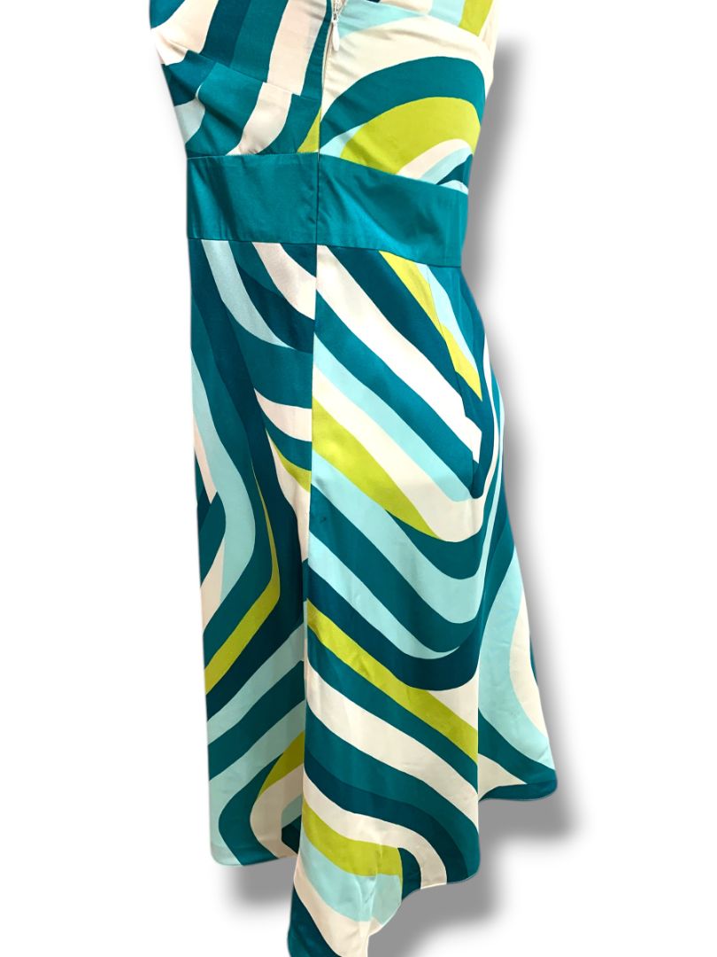 Size 2 Ann Taylor Silk Retro Print A-Line Dress Mod Halter