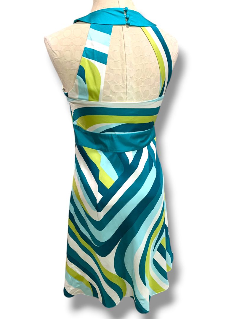 Size 2 Ann Taylor Silk Retro Print A-Line Dress Mod Halter