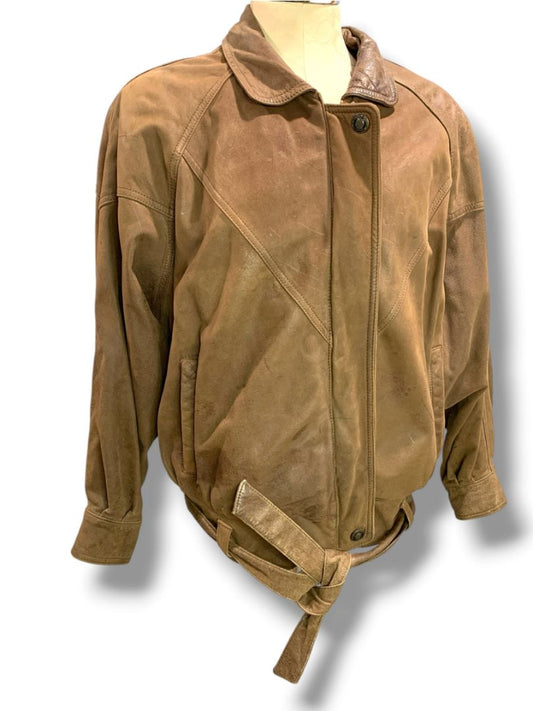 Large Adventure Bound Mens Leather Bomber Jacket Vintage Worn