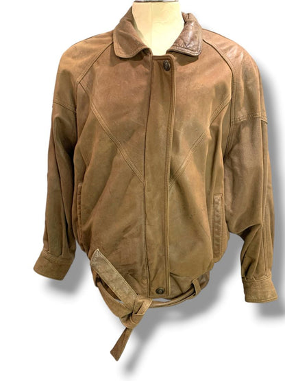 Large Adventure Bound Mens Leather Bomber Jacket Vintage Worn