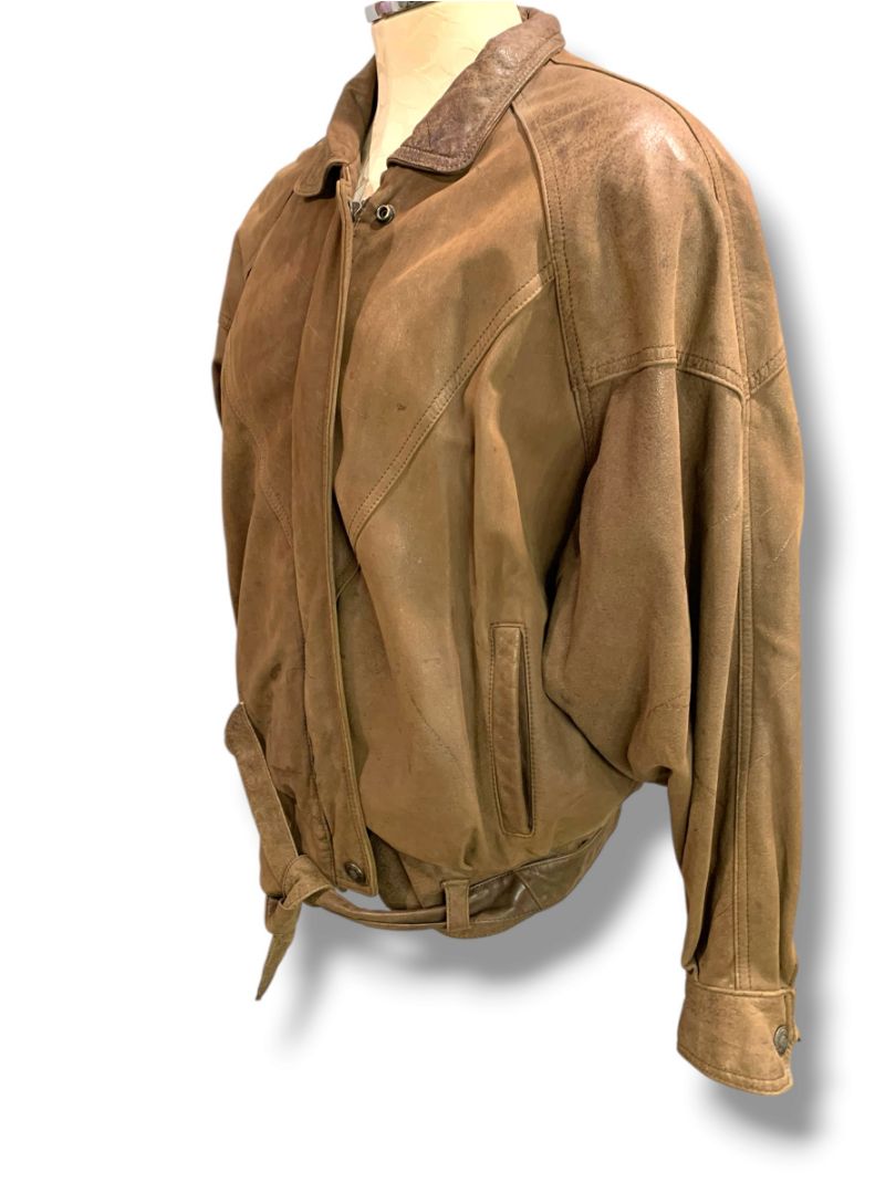 Large Adventure Bound Mens Leather Bomber Jacket Vintage Worn