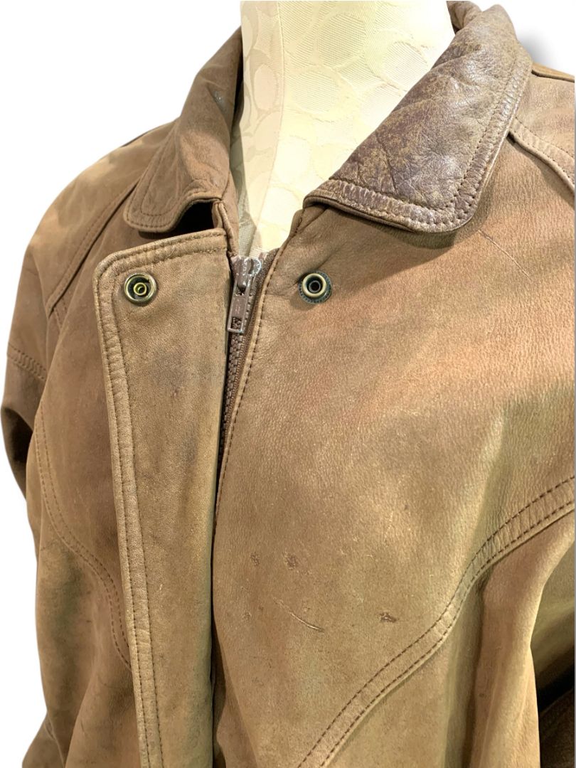 Large Adventure Bound Mens Leather Bomber Jacket Vintage Worn