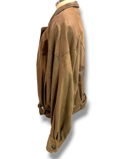 Large Adventure Bound Mens Leather Bomber Jacket Vintage Worn