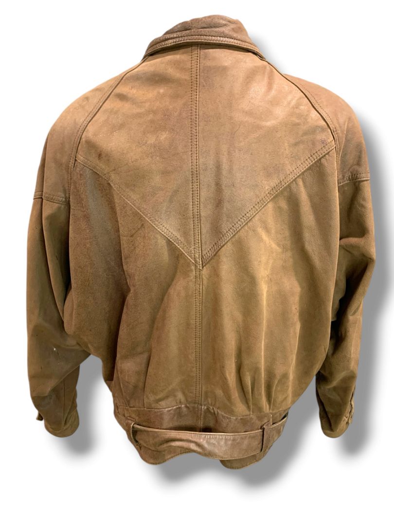Large Adventure Bound Mens Leather Bomber Jacket Vintage Worn