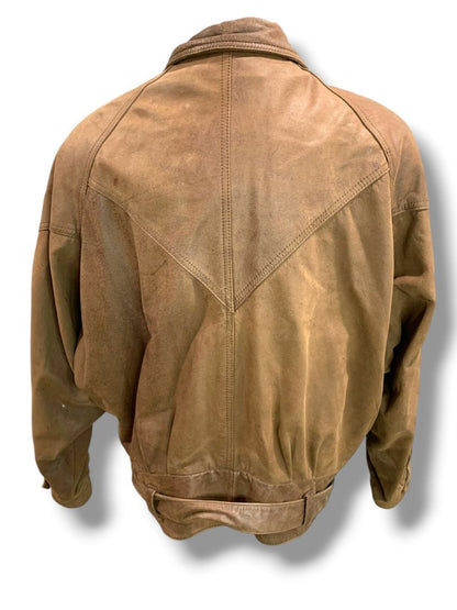 Large Adventure Bound Mens Leather Bomber Jacket Vintage Worn