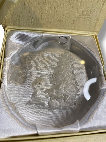 1979 Acrylic Clear Ornament Merry Christmas Tree Child 3.25"