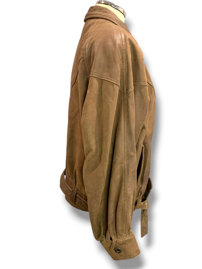 Large Adventure Bound Mens Leather Bomber Jacket Vintage Worn