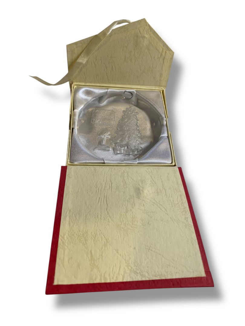 1979 Acrylic Clear Ornament Merry Christmas Tree Child 3.25"