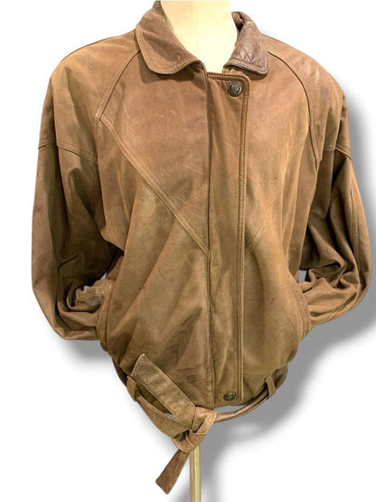 Large Adventure Bound Mens Leather Bomber Jacket Vintage Worn