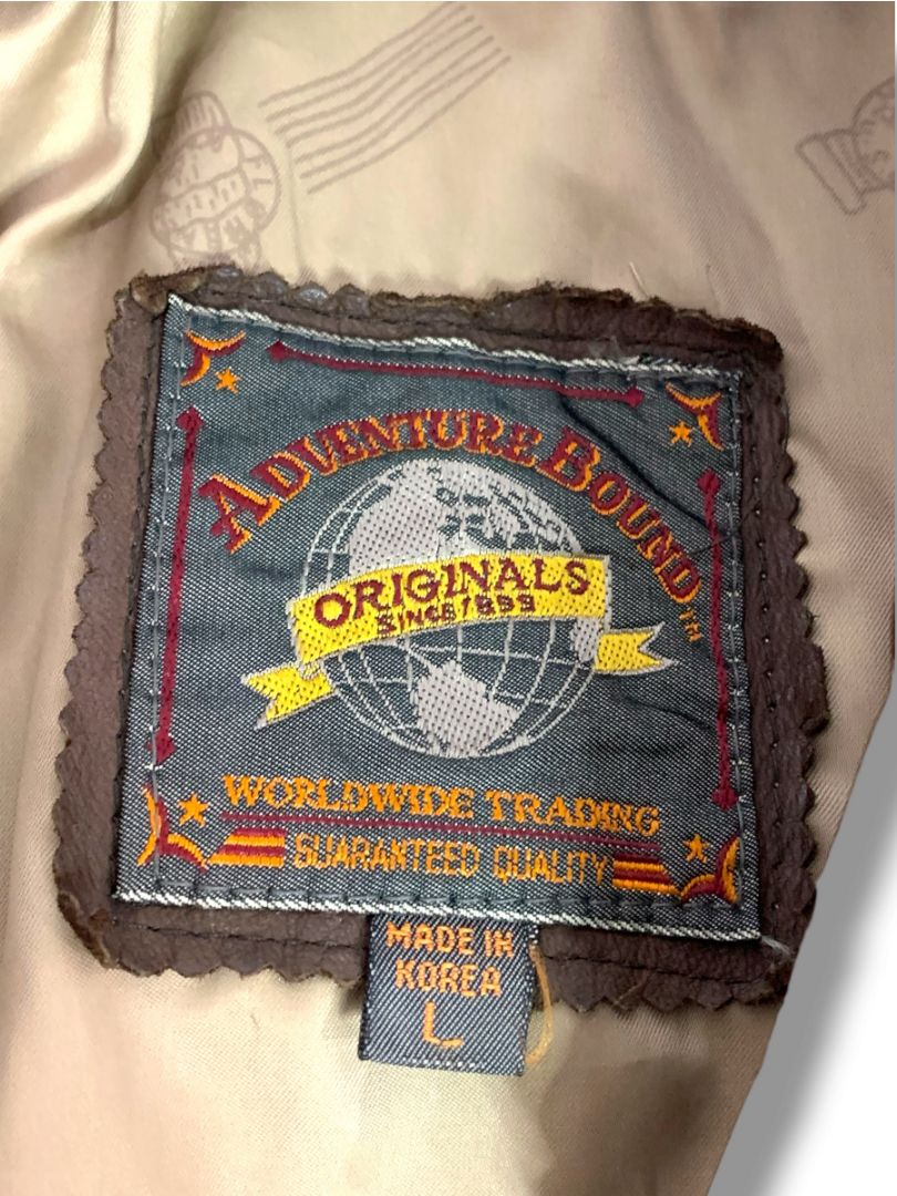 Large Adventure Bound Mens Leather Bomber Jacket Vintage Worn