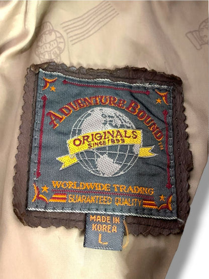 Large Adventure Bound Mens Leather Bomber Jacket Vintage Worn