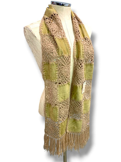 New Candies Boho Natural Color Scarf Patchwork Microfiber Crochet 72" x 8"