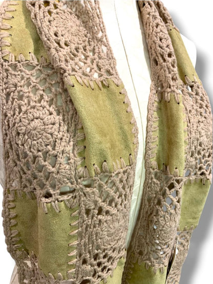 New Candies Boho Natural Color Scarf Patchwork Microfiber Crochet 72" x 8"