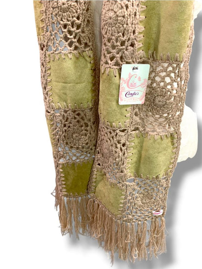 New Candies Boho Natural Color Scarf Patchwork Microfiber Crochet 72" x 8"