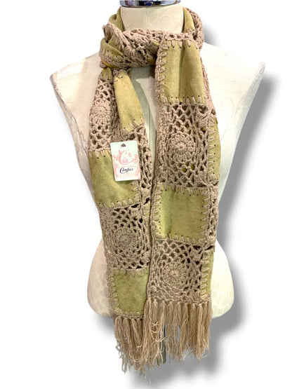 New Candies Boho Natural Color Scarf Patchwork Microfiber Crochet 72" x 8"