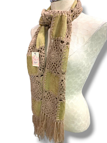 New Candies Boho Natural Color Scarf Patchwork Microfiber Crochet 72" x 8"