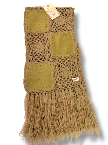 New Candies Boho Natural Color Scarf Patchwork Microfiber Crochet 72" x 8"