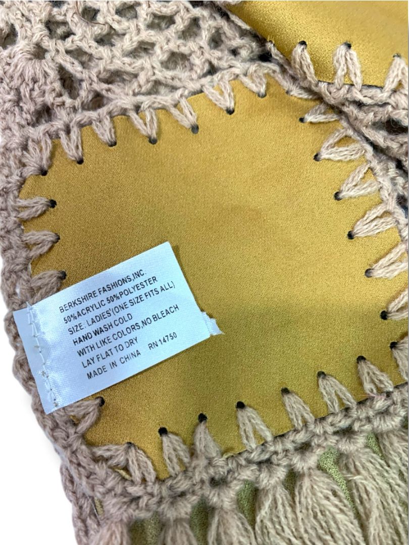 New Candies Boho Natural Color Scarf Patchwork Microfiber Crochet 72" x 8"