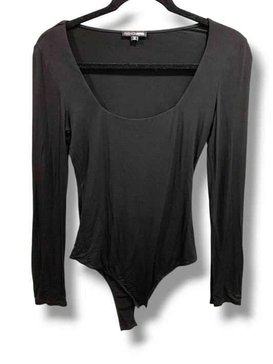 Medium Fashion Nova Womens Black Body Suit Lightweight Soft Long Sleeve Scoop Neck