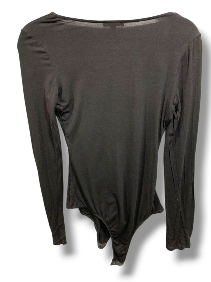 Medium Fashion Nova Womens Black Body Suit Lightweight Soft Long Sleeve Scoop Neck