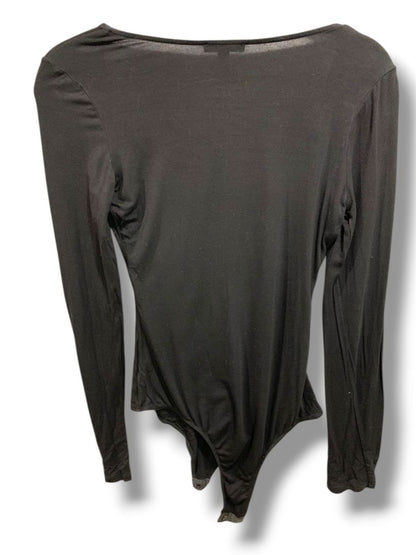 Medium Fashion Nova Womens Black Body Suit Lightweight Soft Long Sleeve Scoop Neck