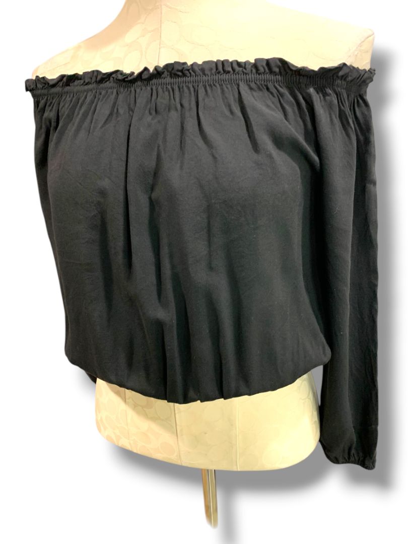 One Size Brandy Melville Black Branded Crop Top Off Shoulder