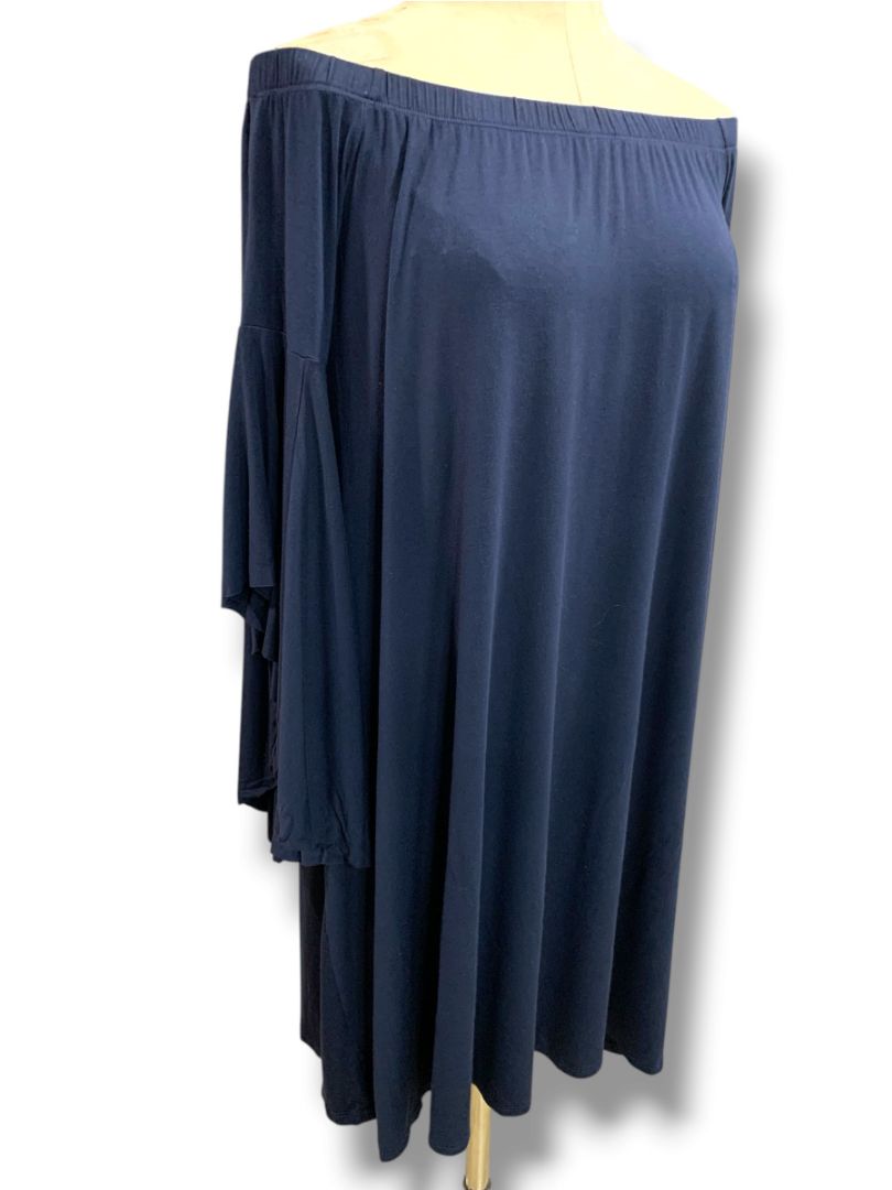 Large Love In Navy Blue Soft Knit Off Shoulder Shift Dress Butterfly Sleeve