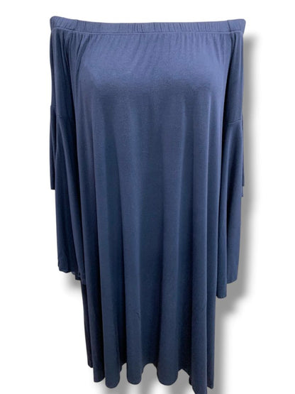 Large Love In Navy Blue Soft Knit Off Shoulder Shift Dress Butterfly Sleeve