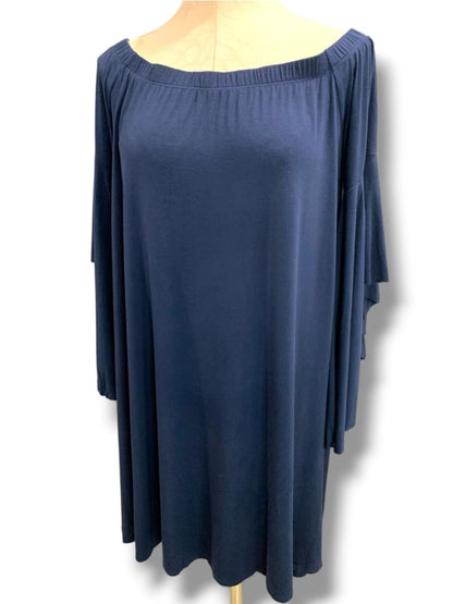 Large Love In Navy Blue Soft Knit Off Shoulder Shift Dress Butterfly Sleeve