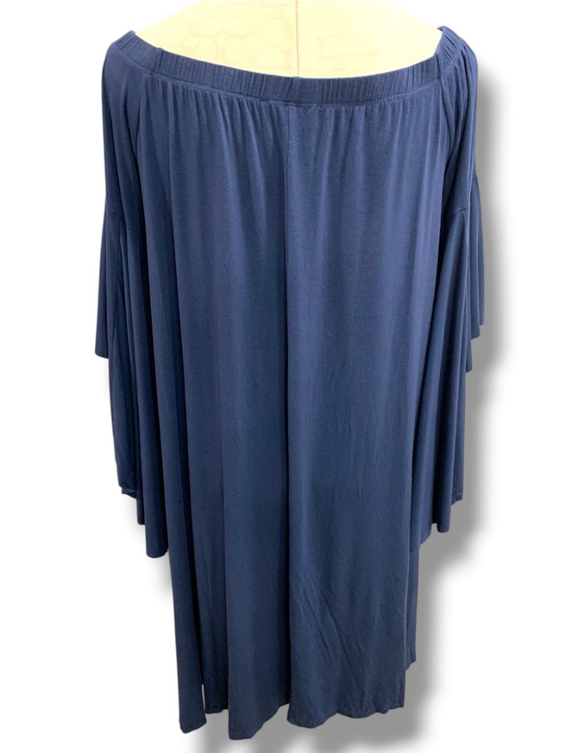 Large Love In Navy Blue Soft Knit Off Shoulder Shift Dress Butterfly Sleeve