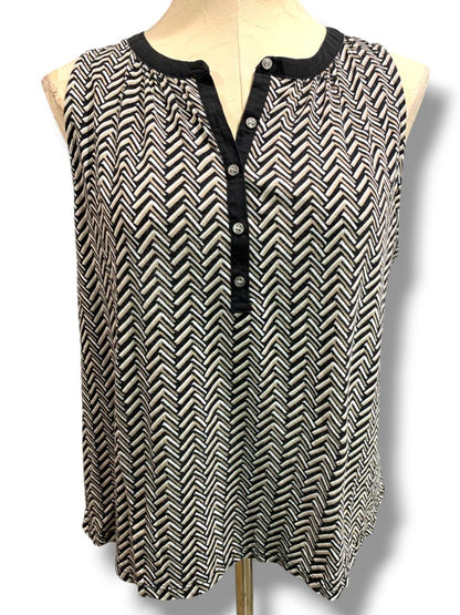 Medium Loft Soft Knit Womens Tank Sleeveless Shirt Chevron Print Brown Black