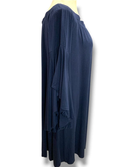Large Love In Navy Blue Soft Knit Off Shoulder Shift Dress Butterfly Sleeve