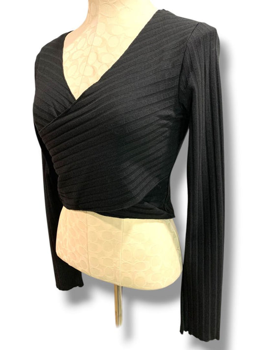 Size 10 Princess Polly Abigail Wrap Top Black Long Sleeve Crop