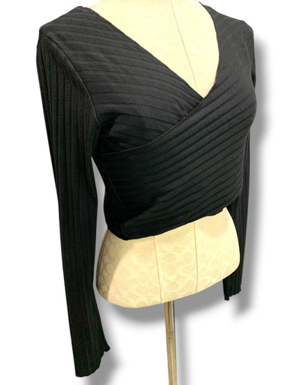 Size 10 Princess Polly Abigail Wrap Top Black Long Sleeve Crop