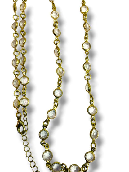 Goldtone Cross and Clear Crystal Necklace 38" + 4" Extender