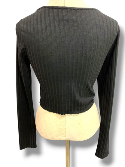 Size 10 Princess Polly Abigail Wrap Top Black Long Sleeve Crop