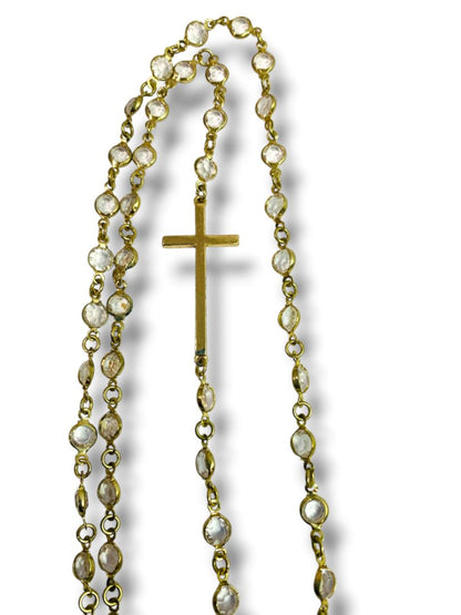 Goldtone Cross and Clear Crystal Necklace 38" + 4" Extender
