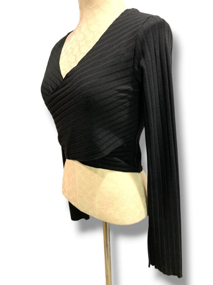 Size 10 Princess Polly Abigail Wrap Top Black Long Sleeve Crop