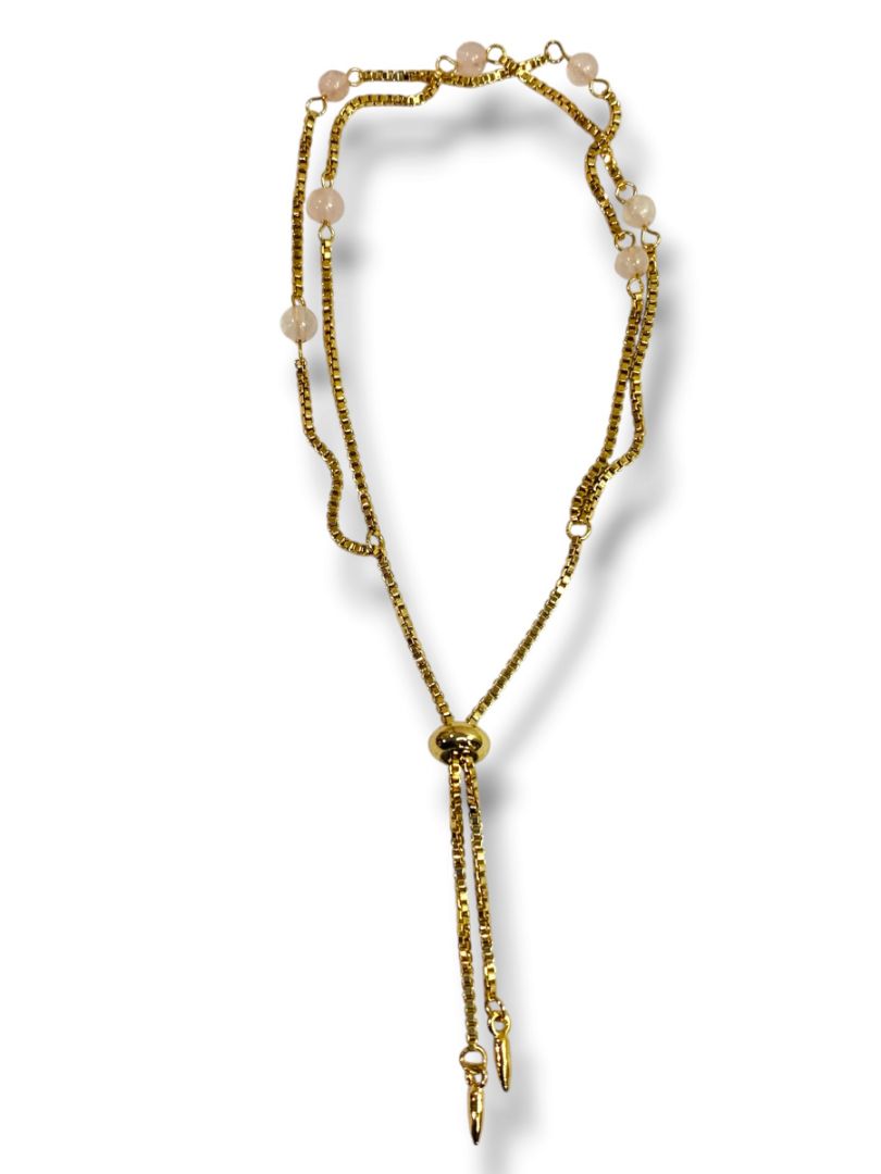 Charged New 18K Gold Plated Rose Quartz Bracelet Double Strand Slide Adjust