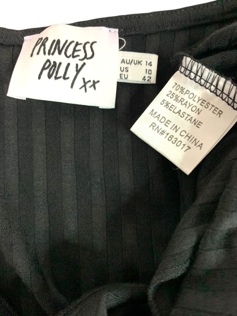 Size 10 Princess Polly Abigail Wrap Top Black Long Sleeve Crop