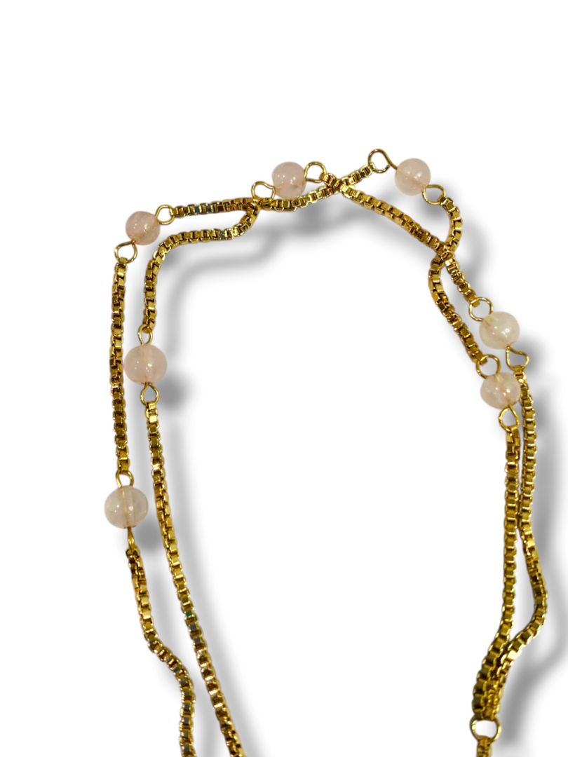 Charged New 18K Gold Plated Rose Quartz Bracelet Double Strand Slide Adjust