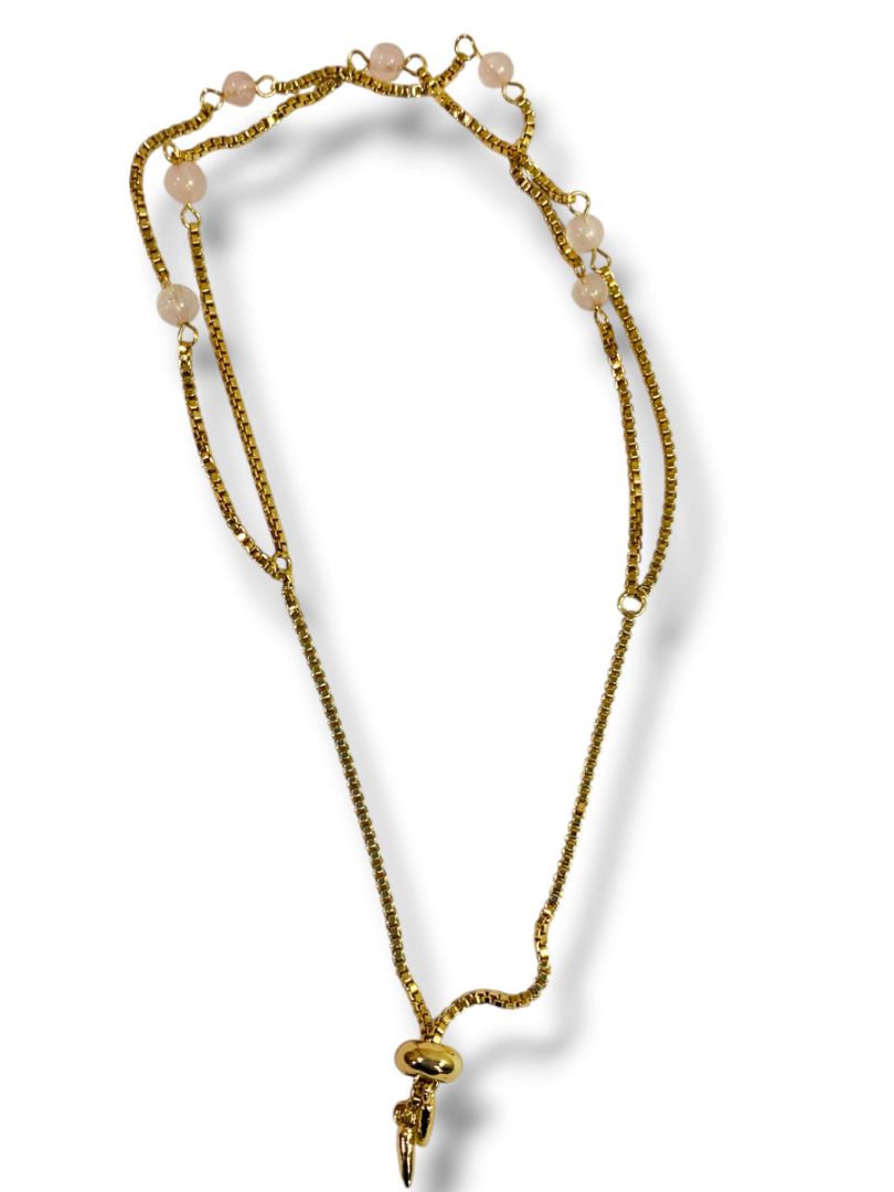 Charged New 18K Gold Plated Rose Quartz Bracelet Double Strand Slide Adjust