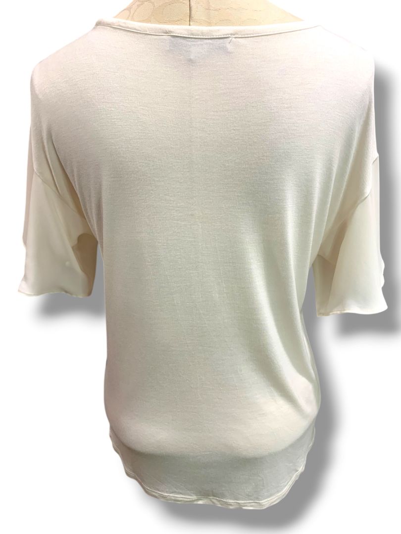 Size XS Loft Womens Ivory Flowy Tshirt Soft Chiffon Short Sleeve