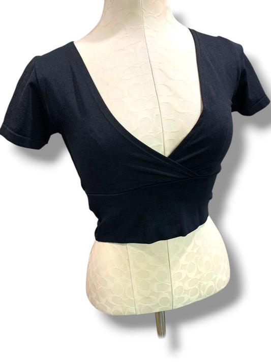 Medium/Large ANWND Cropped Black Shirt Plunge Neckline Fitted