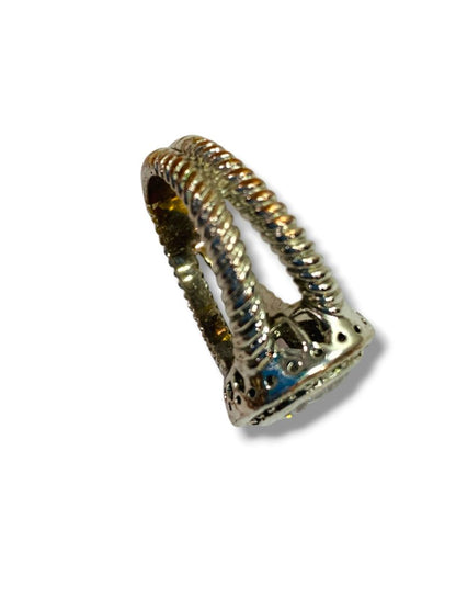 Size 10.5 Silvertone Statement Ring Clear Bevel Twist Design Band