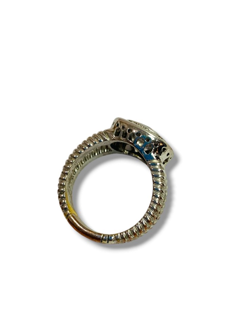 Size 10.5 Silvertone Statement Ring Clear Bevel Twist Design Band