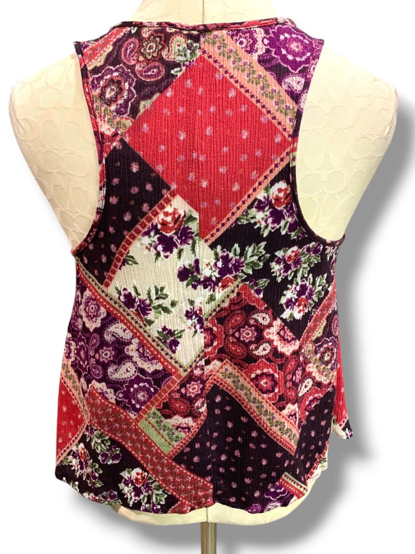 Medium Chloe & Katie Womens Sleeveless Boho Shirt Lattice Neckline