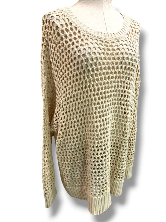 Size 3X Old Navy Womens Tan Open Weave  Sweater Long Sleeve