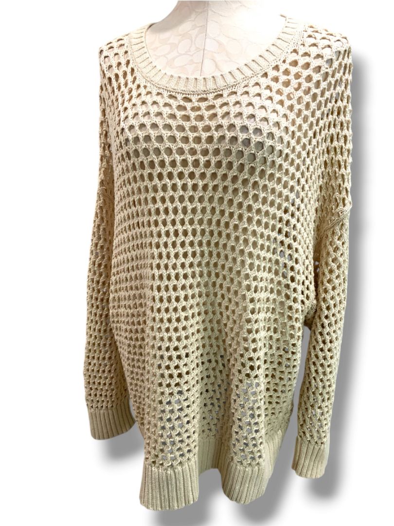 Size 3X Old Navy Womens Tan Open Weave  Sweater Long Sleeve