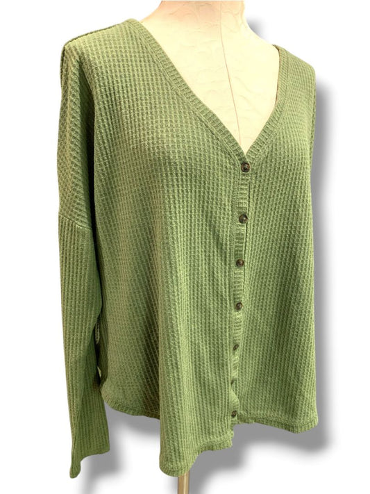 Size XL Wild Fable Womens Army Green Waffle V-Neck Knit Button Up